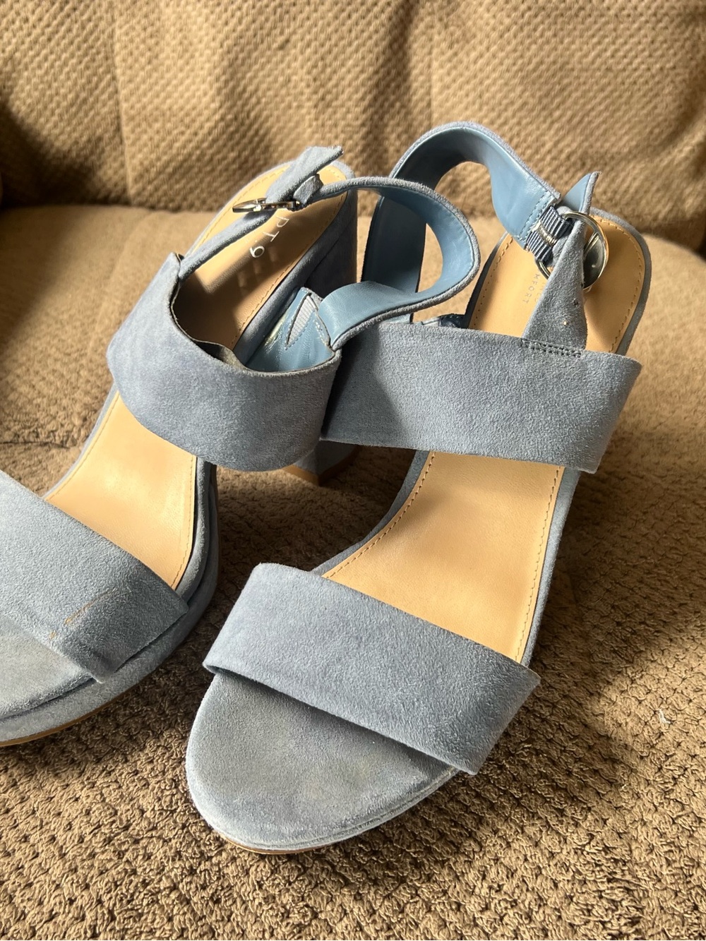 Apt. 9 Light Blue Suede Block Heel Sandals
